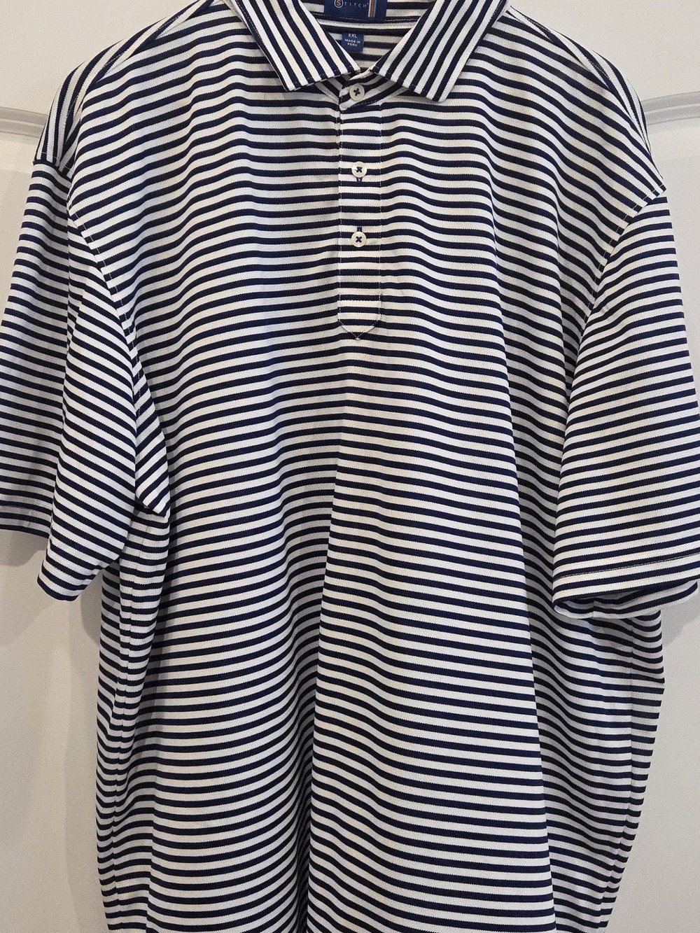 Stitch Men's Striped Polo Shirt in Blue & White XXL